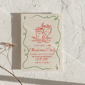 Retro Drawn Green Red Christmas Cocktail Fun Party Kaart