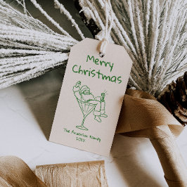 Retro Drawn Green Santa Claus Merry Christmas Cadeaulabel