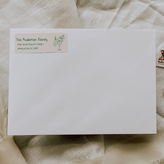 Retro Drawn Green Santa Claus Merry Christmas Etiket