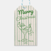 Retro Drawn Green Stripes Santa Claus Christmas Cadeaulabel (Voorkant)