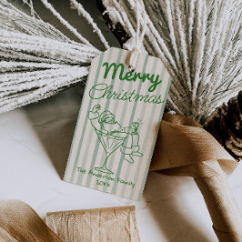 Retro Drawn Green Stripes Santa Claus Christmas Cadeaulabel