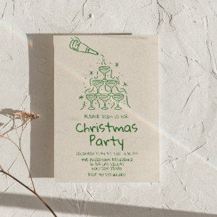 Retro Drawn Groene Champagne Toren Kerstfeest Kaart
