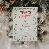 Retro Drawn Red  Green Christmas Tree Non Photo  Feestdagenkaart