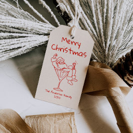 Retro Drawn Red Santa Claus Merry Christmas Cadeaulabel