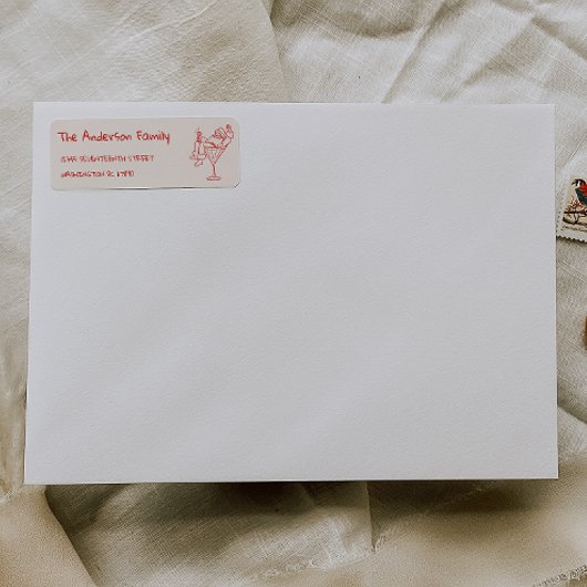 Retro Drawn Red Santa Claus Merry Christmas Etiket