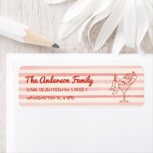 Retro Drawn Red Santa Claus Merry Christmas Fun Etiket (Insitu)