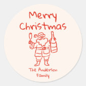 Retro Drawn Red Santa Claus Merry Christmas Ronde Sticker (Voorkant)
