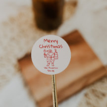 Retro Drawn Red Santa Claus Merry Christmas