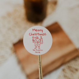 Retro Drawn Red Santa Claus Merry Christmas Ronde Sticker
