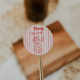 Retro Drawn Red Stripes Santa Claus Christmas Ronde Sticker