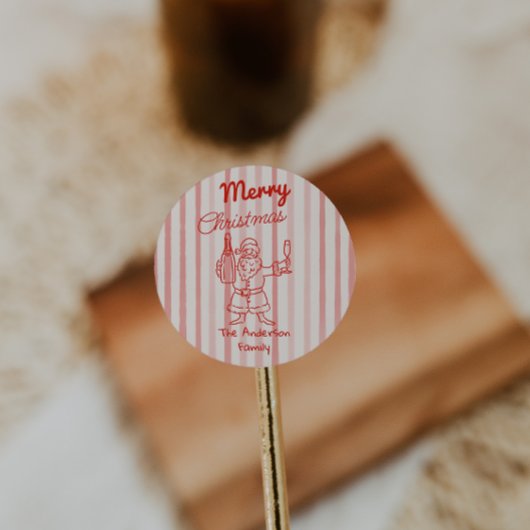 Retro Drawn Red Stripes Santa Claus Christmas Ronde Sticker