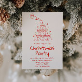 Retro Drawn Rode Champagne Toren Kerstfeest Kaart