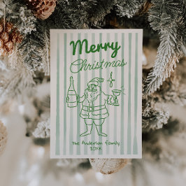 Retro Drawn Santa Champagne Christmas Non Photo Feestdagenkaart