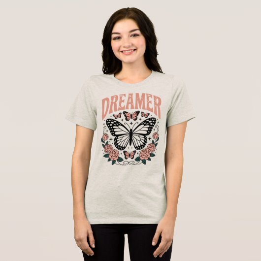 Retro Dreamer Vlinder en Rozen T-shirt (Voorkant volledig)