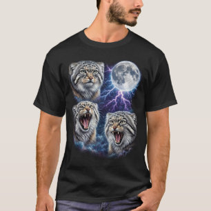 Retro Drie Pallas Kat Maan Bliksem Brullend T-shirt
