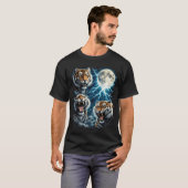 Retro Drie Tijger Maan Bliksem Brullende Wilde Die T-shirt (Voorkant volledig)