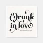 Retro Drink in Liefde Zwart-wit Bruiloft Servet (Voorkant)