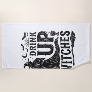 Retro Drink Op Heksen Halloween Shirt Ontwerp_1 Strandlaken