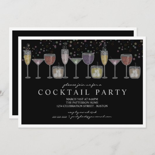 Retro Drinken en Bubbels Cocktail Party Uitnodigin Kaart (Voorkant / Achterkant)