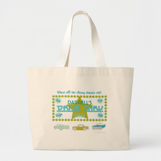 Retro Drive-Thru Diner (grn) Grote Tote Bag (Voorkant)