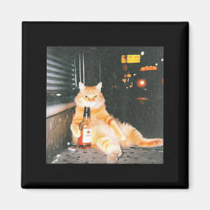 Retro Dronken Kat Meme Op Nachtstraat Grappige Kat Magneet