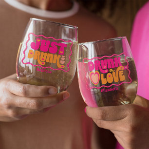 Retro Dronken Verliefd Bachelorette Weekend Wijnglas Zonder Voet