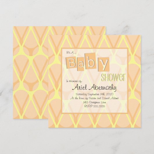 Retro Drop Baby Shower Invitaties - Oranje Kaart (Voorkant / Achterkant)