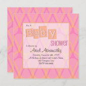 Retro Drop Baby Shower Invitaties - Roze en Oranje Kaart (Voorkant / Achterkant)
