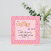Retro Drop Baby Shower Invitaties - Roze en Oranje Kaart (Staand voorkant)