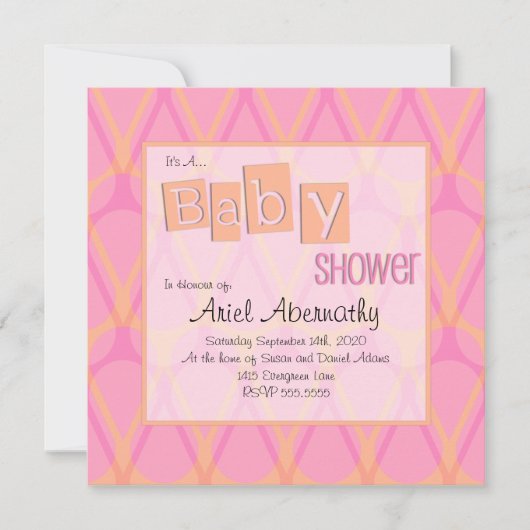 Retro Drop Baby Shower Invitaties - Roze en Oranje Kaart (Voorkant)