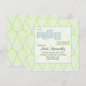 Retro Drop Baby Shower-uitnodigingen - Blauw en gr Kaart (Voorkant / Achterkant)