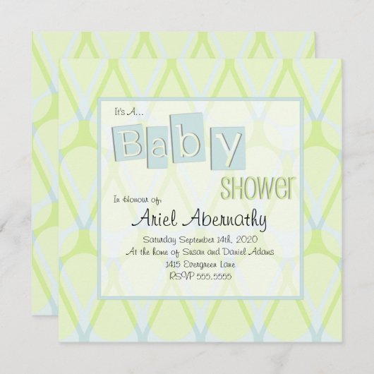 Retro Drop Baby Shower-uitnodigingen - Blauw en gr Kaart (Voorkant / Achterkant)