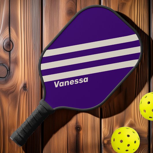 Retro Druivenrank Drie Strepen met Naam Pickleball Paddle