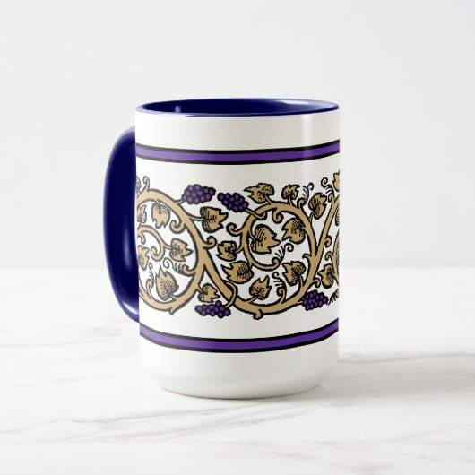 Retro druivenranken fries mok (Voorkant links)