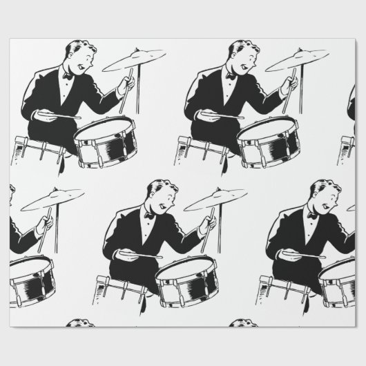 Retro Drummer Cadeaupapier (Vlak)