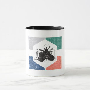 Retro Drummer die drum 70s 80s stijl speelt Mok
