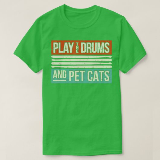Retro Drummer Drumming Drums Percussie in Kat T-shirt (Design voorkant)