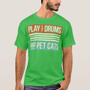 Retro Drummer Drumming Drums Percussie in Kat T-shirt