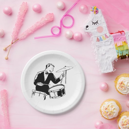 Retro Drummer Papieren Bordje (Feest)