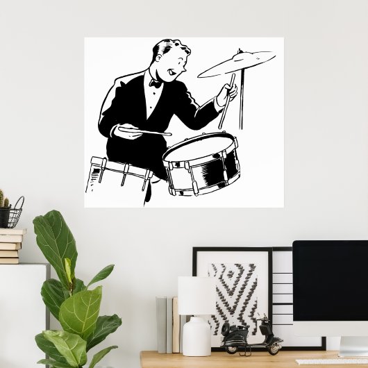 Retro Drummer Poster (Thuiskantoor)