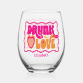Retro Drunk in Love Bachelorette-feestje Wijnglas Zonder Voet (Voorkant)