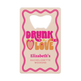 Retro Drunk in Love Bachelorette-weekend Creditkaart Flessenopener