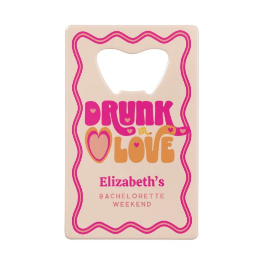 Retro Drunk in Love Bachelorette-weekend Creditkaart Flessenopener (Achterkant)