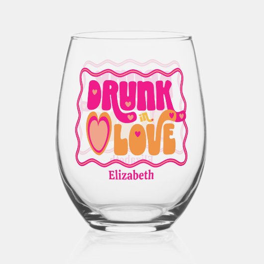 Retro Drunk in Love Meisjesuitje Feestje Wijnglas Zonder Voet (Voorkant)
