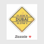 Retro Dubai Coordinates Rusty Metal Sign Sticker (Vel)