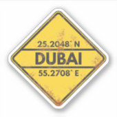 Retro Dubai Coordinates Rusty Metal Sign Sticker (Voorkant)