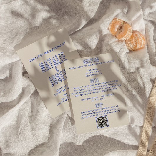 Retro Dubbelzijdige Hand-Geschreven QR Code Weddin Kaart