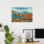 Retro Dubrovnik Adriatic Coast Illustration Travel Poster (Thuiskantoor)