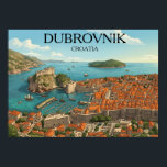 Retro Dubrovnik Adriatic Coast Illustration Travel Poster<br><div class="desc">Step into the golden age of travel with this exquisite vintage-style illustration of Dubrovnik, Croatia. This vintage style artwork on a poster captures a sweeping aerial view of the iconic Old Town, featuring the terracotta rooftops, the historic Old Port, and the imposing Fort Lovrijenac standing guard over the turquoise Adriatic...</div>