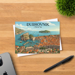 Retro Dubrovnik Kroatië Adriakust Panorama Uitzich Acryl Uitnodigingen